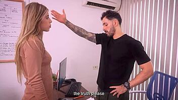 Molly Smith moans as boss bends her big ass over for deep pussy doggystyle drilling