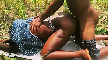 Curvy black babe bent over big clit hairy pussy doggystyle in forest ranch