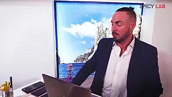 Italian Scout Interviews Hot Milf Julia North for Office Creampie