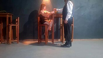 Redhead slut, wanna fuck the waiter right here in the restaurant?