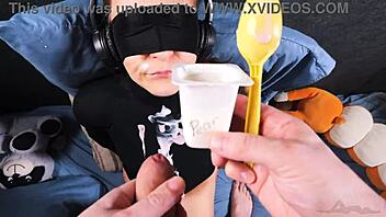 Turtleneck face drenched in cum yogurt taste game!
