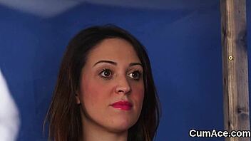 frisky babe face cumshot swallows every creamy drop