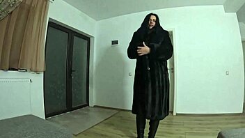 slutty mature milf deepthroats huge cock and plays with cum on fur coat