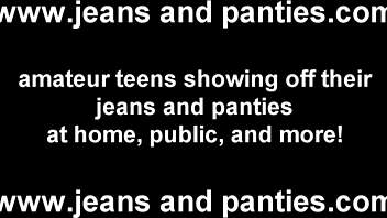 teasing neighbor milf strips tight jeans and tiny panties to reveal nude body