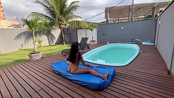 brazilian maid goes wild fucking two guys outdoors