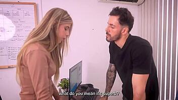 Molly Smith moans as boss bends her big ass over for deep pussy doggystyle drilling