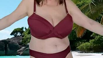 Chubby granny teases huge tits in sexy bikini