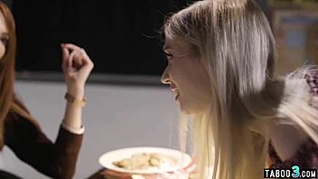 Teacher commands stepmom to spank skinny stepdaughter's bare ass hard