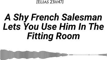shy french salesman pulled into fitting room for wild face ride