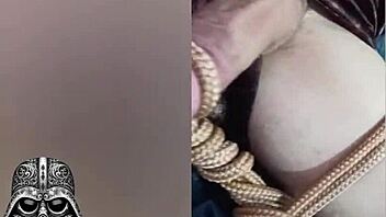 Skinny Serbian twink caresses huge cock in bareback bondage play