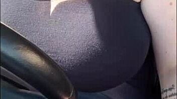 curvy milf driver flashes huge tits outdoors