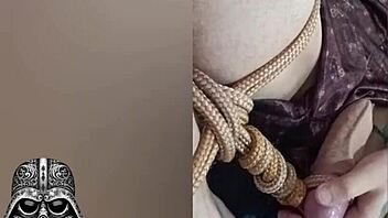 Skinny Serbian twink caresses huge cock in bareback bondage play