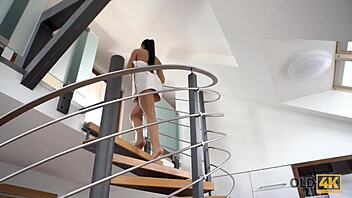 old man seduces brunette after steamy shower hookup