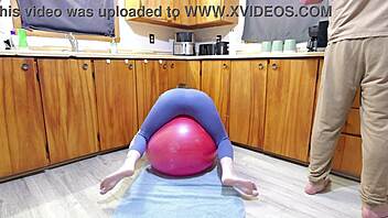 desperate horny babe humps ball to squirting workout climax