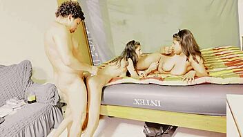 two horny lactating babes milk lucky guy in ffm threesome