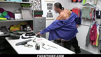 Guard bends shoplifter teen over for deep garage cavity search punishment