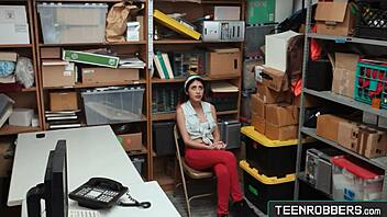 naked teen thief angel del rey facefucked by horny officer!