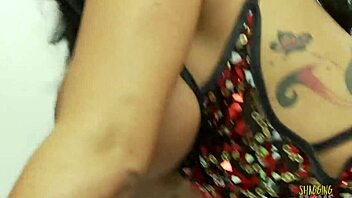 brunette milf in stockings heels slips into gloryhole for deepthroat facial