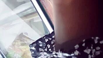 Sneaky upskirt peek under skirt in store