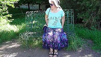 hairy chubby mature flashes pussy thru see-thru dress outdoors