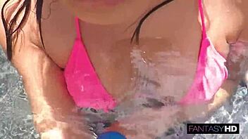 wet petite latina drains cum from monster cock poolside skinny tight pussy