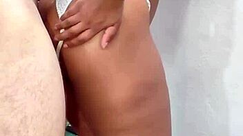 Neighbor latina teen gives in to intense standing anal creampie