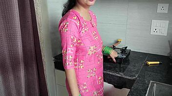 Hot babe seduces with dirty hindi talk before hard kitchen fuck and orgasm