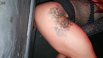 sexy latina milf fitness star fists clit in wild glory hole anal orgy