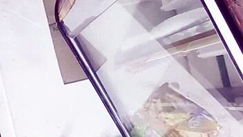 Sneaky upskirt peek under skirt in store