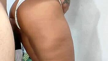 Neighbor latina teen gives in to intense standing anal creampie