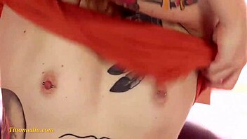skinny petite redhead teen flaunts small tits and tattooed body!