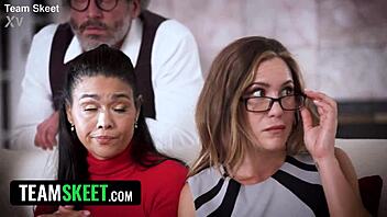 Two Busty MILFs Suck and Fuck Guys in Wild Orgy Show for Friend