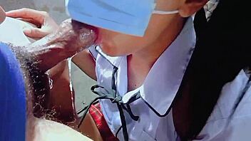 giving my construction neighbor a sloppy deep blowjob before heading to school