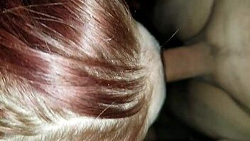 brunette babe kneels eagerly sucking big cock close up in homemade pov