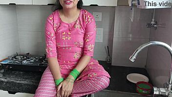 Hot babe seduces with dirty hindi talk before hard kitchen fuck and orgasm