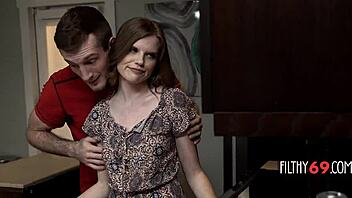 nikki sweets bends over kitchen counter for wild deepthroat cowgirl pounding