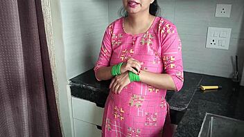 Hot babe seduces with dirty hindi talk before hard kitchen fuck and orgasm