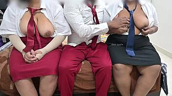 hey students get naughty with steamy threesome right in class