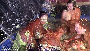 cosplay babe goes messy with cum-covered tits and huge cock