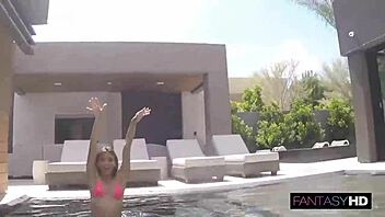 wet petite latina drains cum from monster cock poolside skinny tight pussy