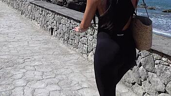 Beach babe's PERFECT TITS and BIG ASS exposed public FUCK after topless tease