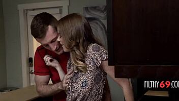 nikki sweets bends over kitchen counter for wild deepthroat cowgirl pounding