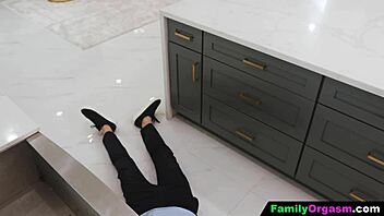 Naughty School Babe Sneaks Kitchen Ride On Stuck Daddy Cock