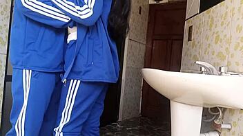 Quick school bathroom fuck with tight latina teen uniform up