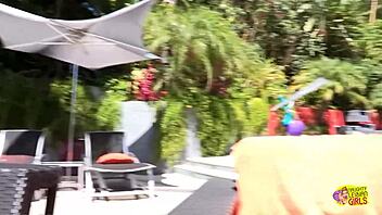 Two Lesbians Kiss by Pool Before Fingering Pussy Lick and Masturbation