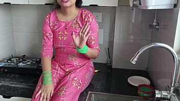 Hot babe seduces with dirty hindi talk before hard kitchen fuck and orgasm