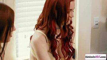 Redhead Lesbians Lick Shaved Pussies in Steamy Threesome Tease