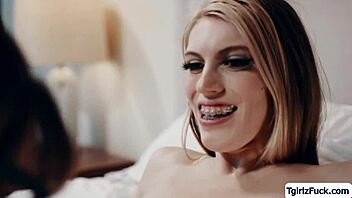 blonde shemale tgurl pounds skinny braces tgirl in uniform