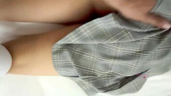 latina student lifts miniskirt uniform for cowgirl pounding