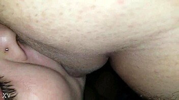 brunette babe kneels eagerly sucking big cock close up in homemade pov